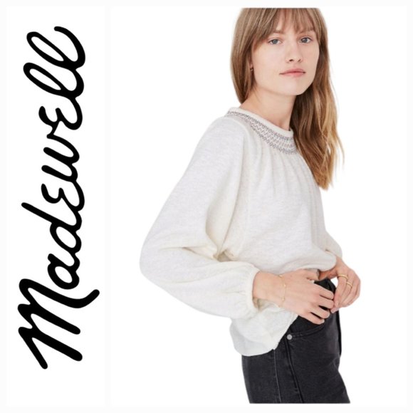 Madewell Superlight Jacquard Embroidered Smocked Top Organic Cotton XS - Picture 2 of 11